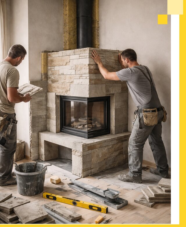 Угловые камины под ключ проект, монтаж и отделка в Ростове-на-Доне