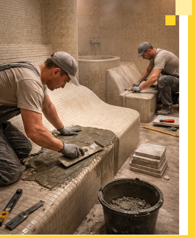 Лежаки для хамама под ключ в Ростове-на-Доне, проект и монтаж